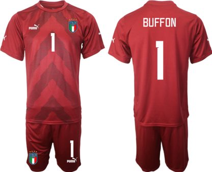 Billiga Italien Målvaktströja WM 2022 röd Fotbollströjor set För Män BUFFON 1