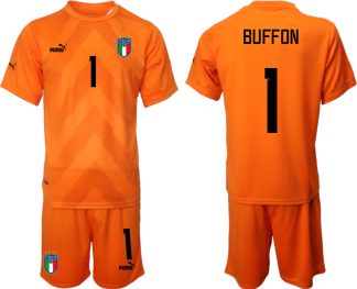 BUFFON #1 Italien Målvaktströja 2023 Herr orange Fotbollströjor Kortärmad + Korta byxor