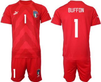 BUFFON #1 Italien Målvaktströja 2023 röd Fotbollströjor För Män Kortärmad + Korta byxor