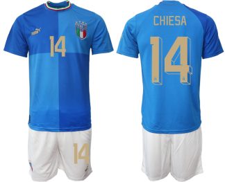 CHIESA #14 Italien Hemmatröja 2022 Fotbollströjor Herr billigt Kortärmad + Korta byxor