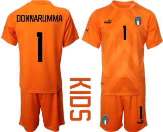 DONNARUMMA #1 Italien Målvaktströja 2023 Barn orange Fotbollströjor Kortärmad + Korta byxor
