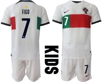 FIGO #7 Beställa Fotbollströjor Portugal Bortatröja Barn VM 2022 Kortärmad + Korta byxor
