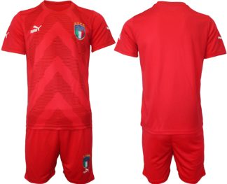 Italien Målvaktströja 2023 röd Fotbollströjor För Män Kortärmad + Korta byxor