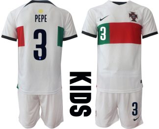 PEPE #3 Beställa Fotbollströjor Portugal Bortatröja Barn VM 2022 Kortärmad + Korta byxor