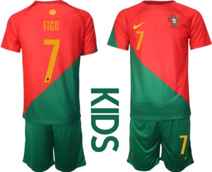 Portugal Hemmatröja Barn VM 2022 Fotbollskläder Set med tryck FIGO 7