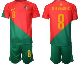 Portugal Hemmatröja VM 2022 för Herr Kortärmad + Korta byxor med namn B.FERNANDES 8
