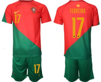 Portugal Hemmatröja VM 2022 för Herr Kortärmad + Korta byxor med namn FERREIRA 17