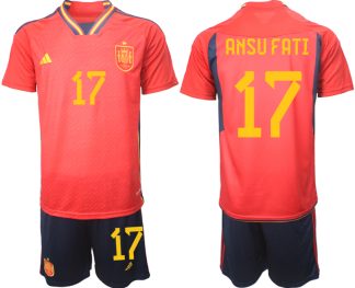 Spanien Hemmatröja Herr VM 2022 Kortärmad + Korta byxor med tryck ANSU FATI 17
