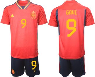 Spanien Hemmatröja Herr VM 2022 Kortärmad + Korta byxor med tryck GAVI 9