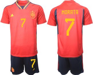 Spanien Hemmatröja Herr VM 2022 Kortärmad + Korta byxor med tryck MORATA 7