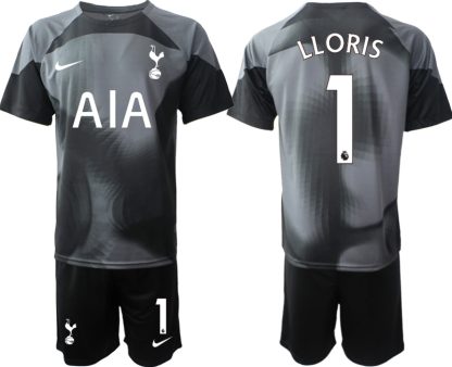 Tottenham Hotspur 2023 Herr Målvaktströja svart Kortärmad + Korta byxor med tryck LLORIS 1