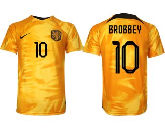 Billiga fotbollströjor för män Nederländerna Hemmatröja VM 2022 Kortärmad BROBBEY 10