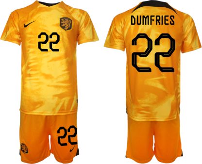 Billiga fotbollströjor Nederländerna Hemmatröja VM 2022 Herr med tryck DUMFRIES 22