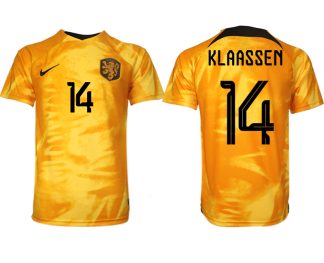 Nederländerna Hemmatröja VM 2022 Kortärmad Fotbollströjor Billigt med tryck KLAASSEN 14