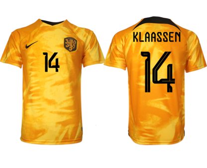 Nederländerna Hemmatröja VM 2022 Kortärmad Fotbollströjor Billigt med tryck KLAASSEN 14