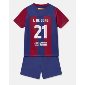 Fotbollsset Barcelona Tröja Barn 2023-24 Hemma Matchtröja Kortärmad Frenkie de Jong 21