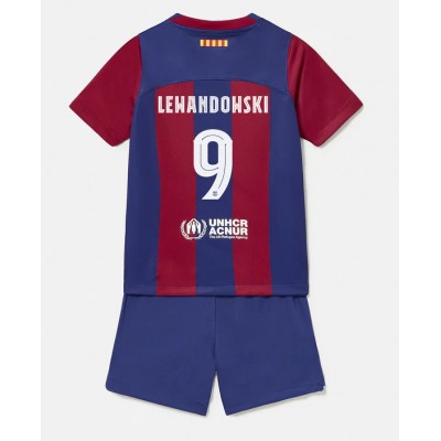 Fotbollsset Barcelona Tröja Barn 2023-24 Hemma Matchtröja Kortärmad Robert Lewandowski 9