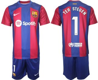 Billiga Herr FC Barcelona Hemma tröja 2023-24 Fotbollströja Set med namn TER STEGEN 1