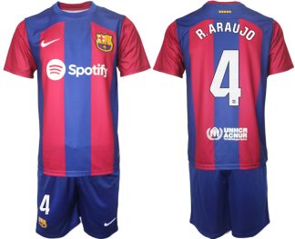 Billiga Herr FC Barcelona Hemma tröja 2023-24 Fotbollströja Set med namn R.ARAUJO 4
