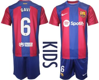 Fotbollsset Barcelona Tröja Barn 2023-2024 Hemma Matchtröja Kortärmad GAVI 6