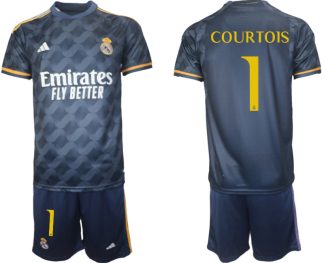 Real Madrid Bortatröja 2023-24 fotbollströja set för Herr med namn COURTOIS 1