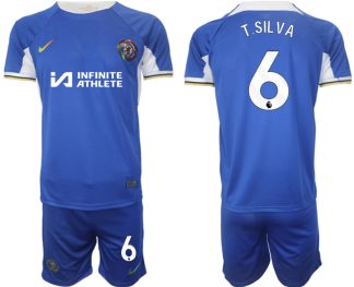 Beställa matchtröjor fotboll Chelsea Hemma Tröja set 2023-2024 med tryck Thiago Silva 6