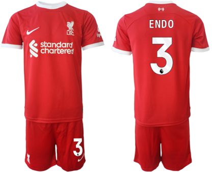 Fotbollströjor Billigt Liverpool Hemma tröja 2023-24 Röd fotbollströja set för män Wataru Endo 3