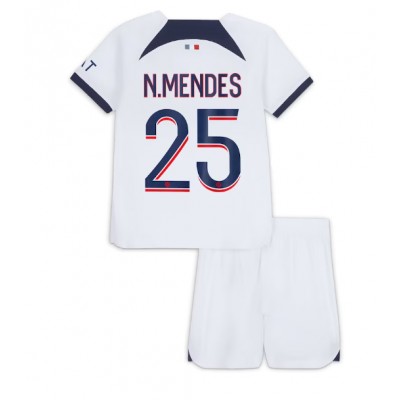 Billiga Fotbollströjor Paris Saint-Germain PSG Bortatröja Kit Barn 2023-24 Nuno Mendes 25