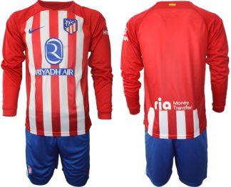 Billiga Fotbollströja Herr Atletico Madrid Hemmatröja 2023-2024 Långärmad + Korta byxor