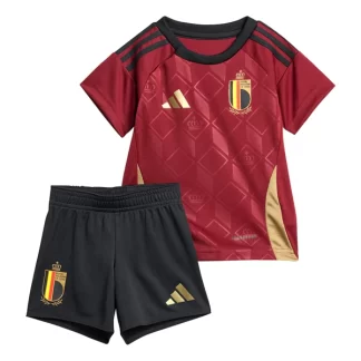 Barn Belgien Fotbollströja Hemmaställ EM 2024 röd Kortärmad + svart Korta byxor