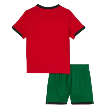 Barn Portugal Fotbollströja Hemmaställ EM 2024 röd Kortärmad + grön Korta byxor-1