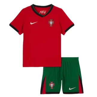 Barn Portugal Fotbollströja Hemmaställ EM 2024 röd Kortärmad + grön Korta byxor