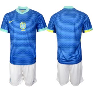 Brasilien Fotbollskläder Bortatröja Copa América 2024 blå Kortärmad + vit Korta byxor
