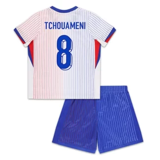 Frankrike Borta EURO 2024 fotbollströja barn med namn Tchouaméni 8