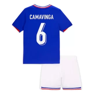Frankrike Fotbollströja Hemmaställ EM 2024 blå Kortärmad + vit Korta byxor Camavinga 6