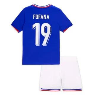Frankrike Fotbollströja Hemmaställ EM 2024 blå Kortärmad + vit Korta byxor Fofana 19