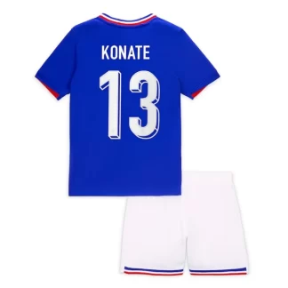 Frankrike Fotbollströja Hemmaställ EM 2024 blå Kortärmad + vit Korta byxor Konate 13