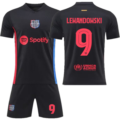 Billiga Barn Robert Lewandowski 9 FC Barcelona Bortatröja 2024/25 Kortärmad (+ Korta byxor)