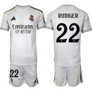 Köp Herr Real Madrid Hemmatröja 2025/26 Antonio Rudiger #22 Fotbollsmatchställ (kortärmad tröja + shorts)
