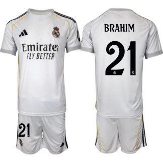 Köp Herr Real Madrid Hemmatröja 2025/26 Brahim Díaz #21 Fotbollsmatchställ (kortärmad tröja + shorts)