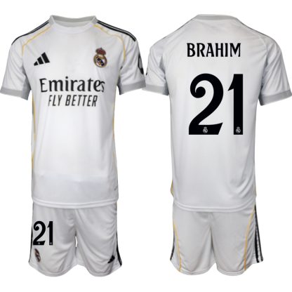 Köp Herr Real Madrid Hemmatröja 2025/26 Brahim Díaz #21 Fotbollsmatchställ (kortärmad tröja + shorts)
