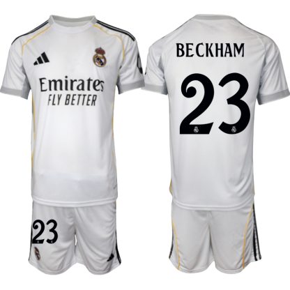 Köp Herr Real Madrid Hemmatröja 2025/26 David Beckham #23 Fotbollsmatchställ (kortärmad tröja + shorts)