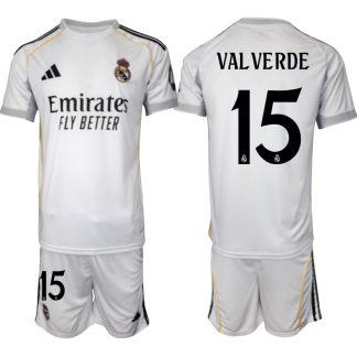 Köp Herr Real Madrid Hemmatröja 2025/26 Federico Valverde #15 Fotbollsmatchställ (kortärmad tröja + shorts)