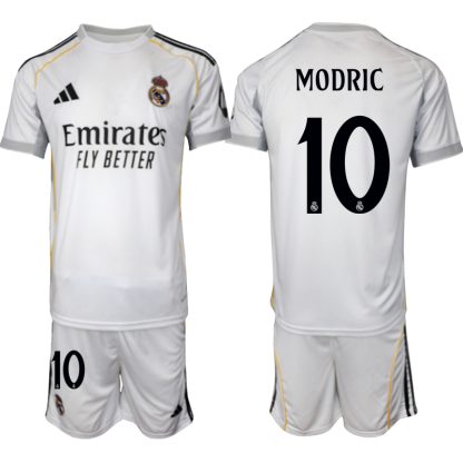Köp Herr Real Madrid Hemmatröja 2025/26 Luka Modric #10 Fotbollsmatchställ (kortärmad tröja + shorts)