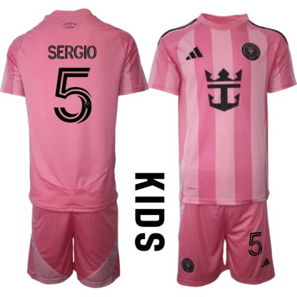 Köpa Fotbollströjor För Barn Inter Miami CF Hemmatröja 2025/26 Sergio Busquets 5 Fotbollssats Kortärmad (+ Shorts)