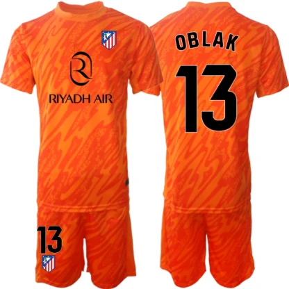 Atlético Madrid Målvakt Barn Fotbollströja 2024-25 Orange Jan Oblak 13 Kortärmad (+ Shorts)