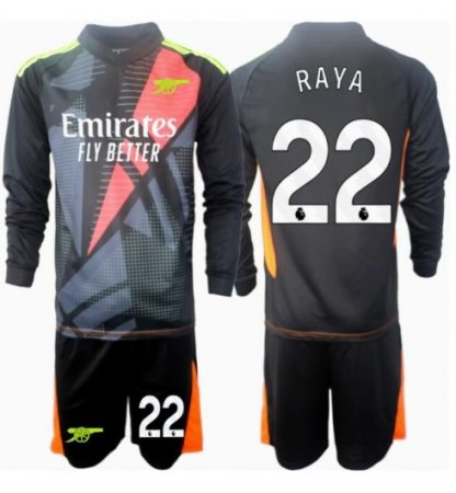 Köp Barn Arsenal Målvakt Tredjetröja 2024/25 David Raya #22 Fotbollsklädset Långärmad Tröja + Shorts