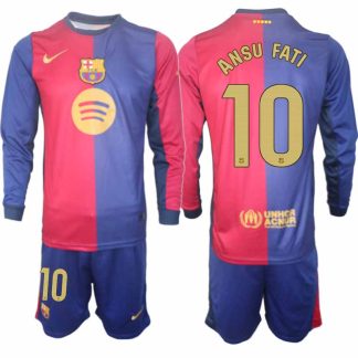 Köp Herr Fotbollströjor FC Barcelona Hemmatröja 2024/25 Ansu Fati 10 Fotbollsställ Långärmad (+ Shorts)