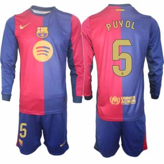 Köp Herr Fotbollströjor FC Barcelona Hemmatröja 2024/25 Carles Puyol 5 Fotbollsställ Långärmad (+ Shorts)