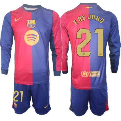 Köp Herr Fotbollströjor FC Barcelona Hemmatröja 2024/25 Frenkie de Jong 21 Fotbollsställ Långärmad (+ Shorts)